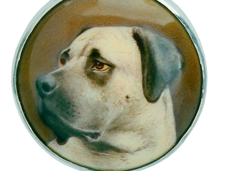 
                      
                        Hand Painted Enamel Mastiff Dog Portrait Pendant
                      
                    