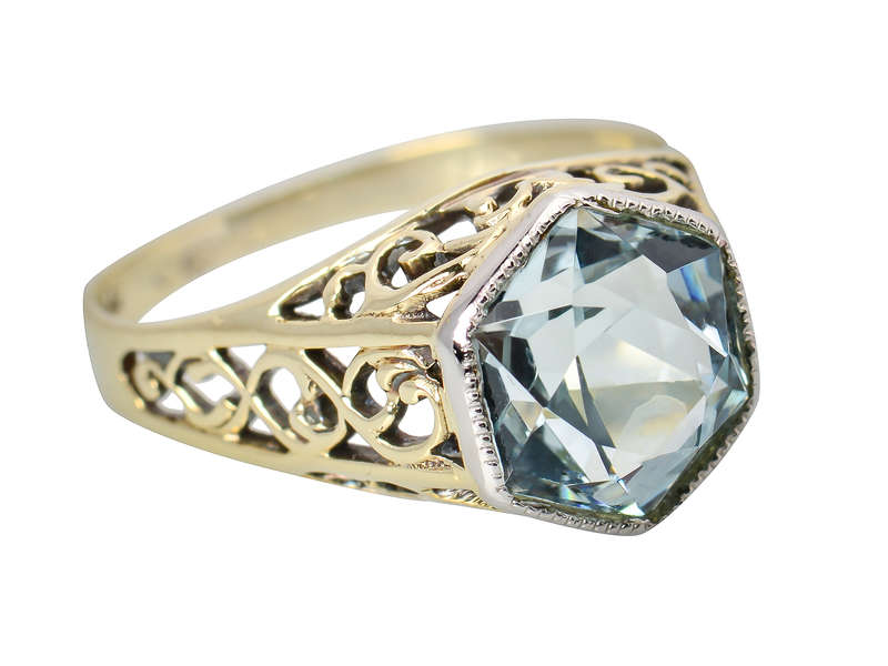 
                      
                        Art Deco Filigree Two Color Aquamarine Ring
                      
                    