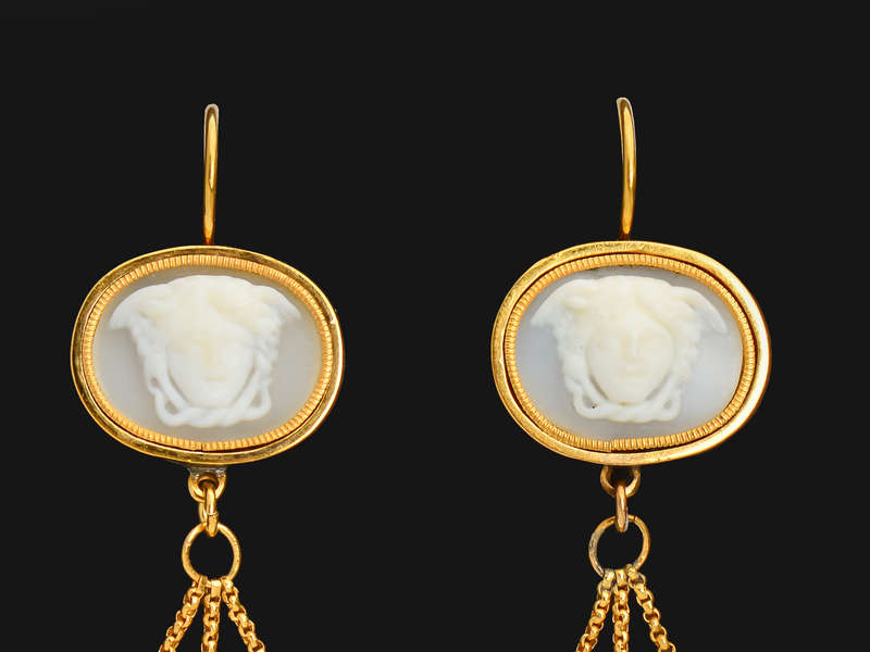 
                      
                        Georgian Cameo Earrings Medusa, Aphrodite & Eros
                      
                    