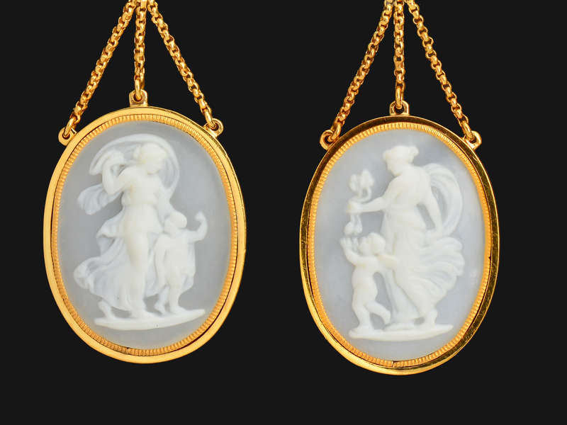 
                      
                        Georgian Cameo Earrings Medusa, Aphrodite & Eros
                      
                    