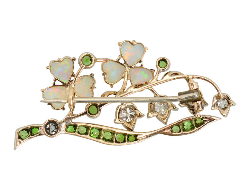 
                      
                        Opal Demantoid Clover & Lily of the Valley Brooch
                      
                    