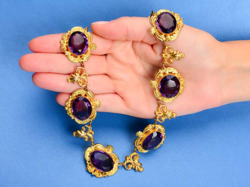 
                      
                        Georgian Amethyst Paste & Pinchbeck Necklace
                      
                    