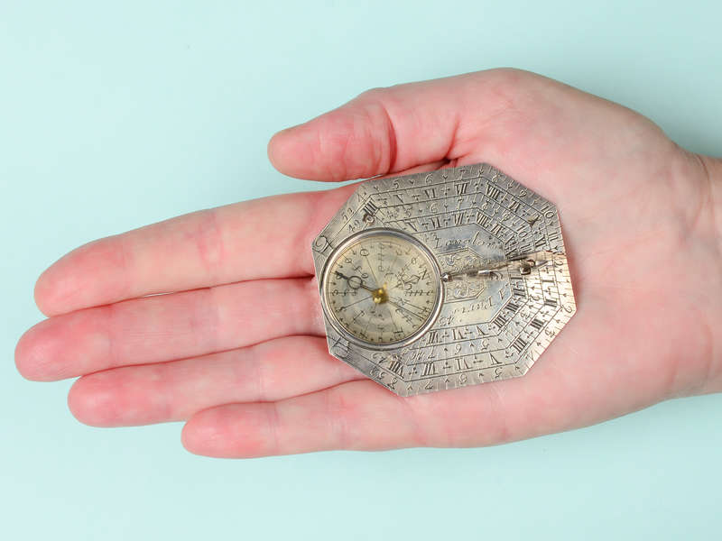 
                      
                        18th Century Langlois Sterling Silver Miniature Sundial
                      
                    