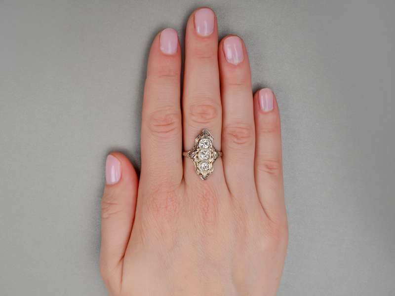 
                      
                        Daring Trio - Art Deco Diamond Filigree Trilogy Ring
                      
                    