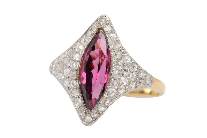 Rhodolite Garnet Rose Cut Diamond Ring
