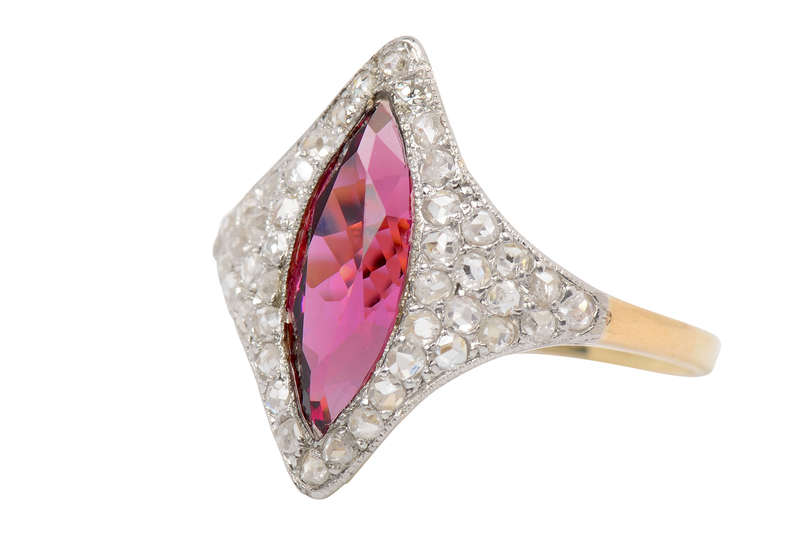 Rhodolite Garnet Rose Cut Diamond Ring
