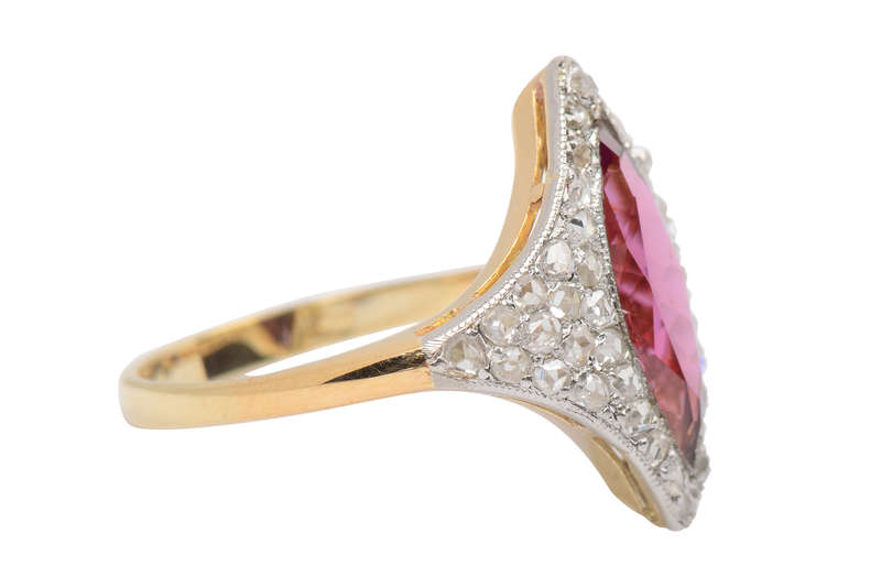 Rhodolite Garnet Rose Cut Diamond Ring