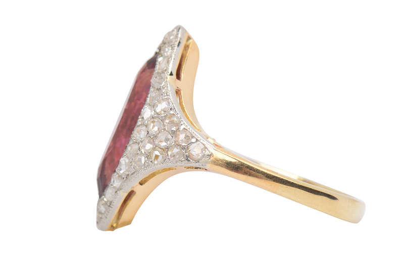 Rhodolite Garnet Rose Cut Diamond Ring