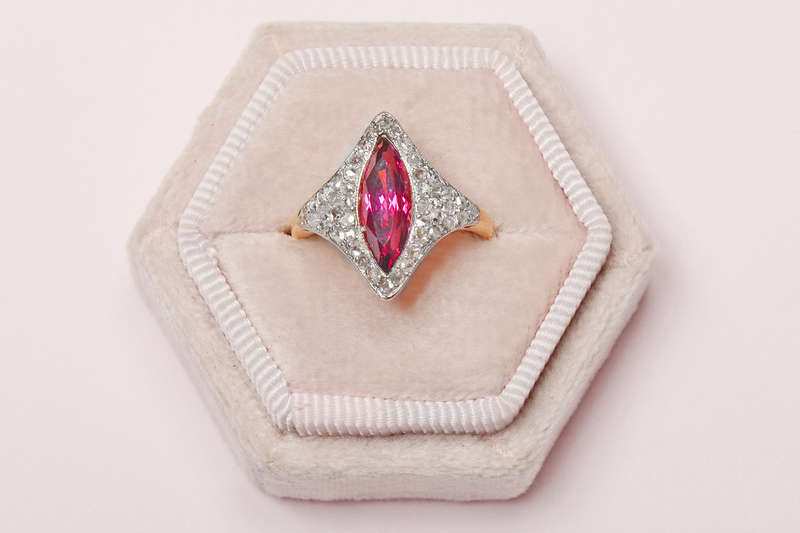 Rhodolite Garnet Rose Cut Diamond Ring