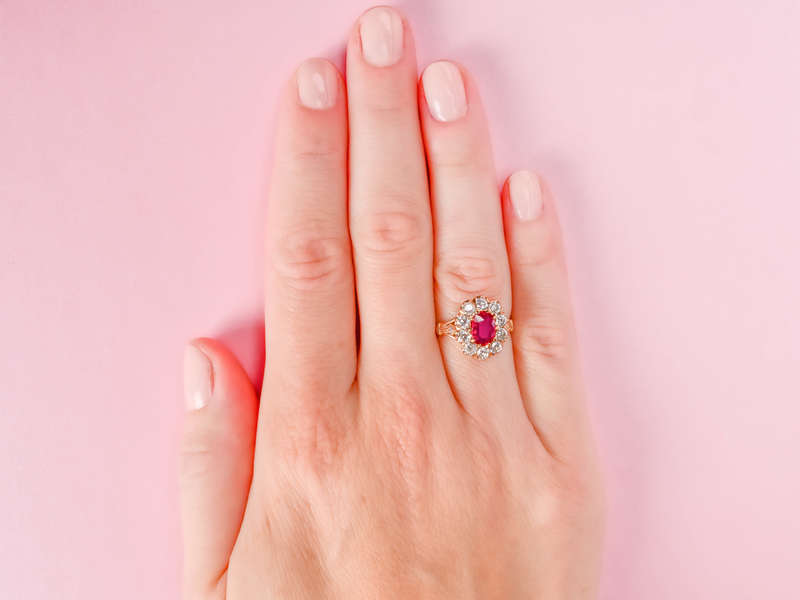 
                      
                        Ruby Diamond Oval Rose Gold Cluster Ring
                      
                    
