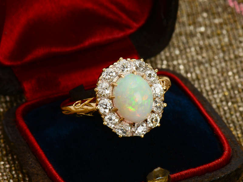 
                      
                        Light Show - Antique Opal Diamond Halo Ring
                      
                    