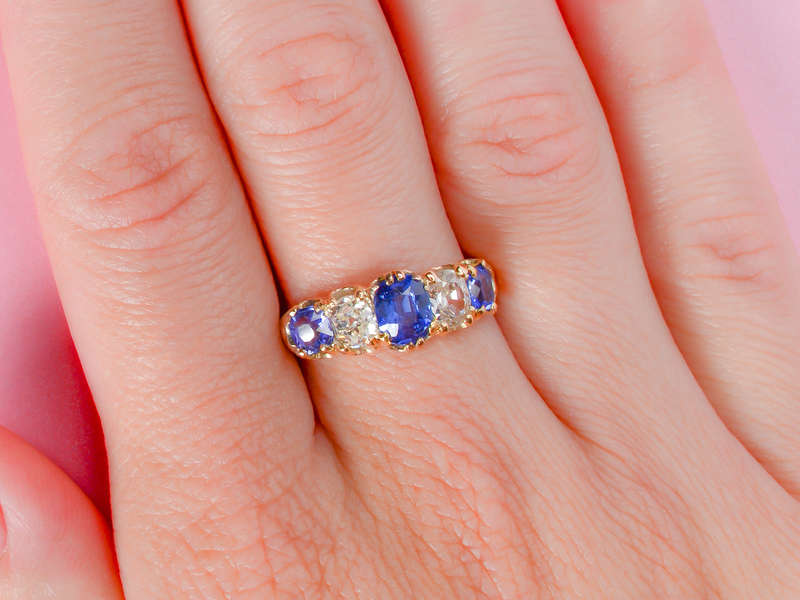 
                      
                        No Heat Ceylon Sapphire Diamond Five Stone Ring
                      
                    