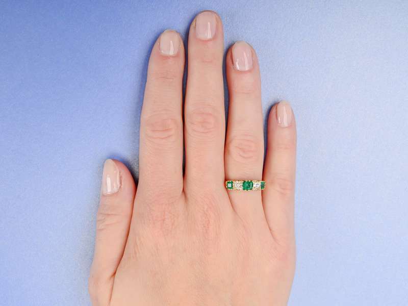 
                      
                        Antique Emerald Diamond Five Stone Ring
                      
                    