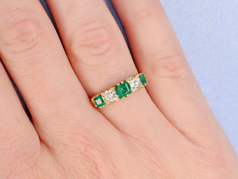 
                      
                        Antique Emerald Diamond Five Stone Ring
                      
                    