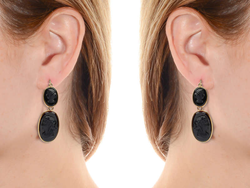 
                      
                        Day Night French 18k Gold Cameo Earrings
                      
                    