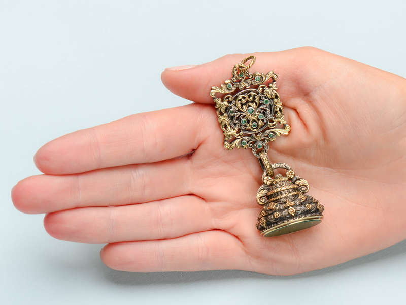 
                      
                        Lavish Emerald, Gold & Silver Georgian Seal Fob
                      
                    