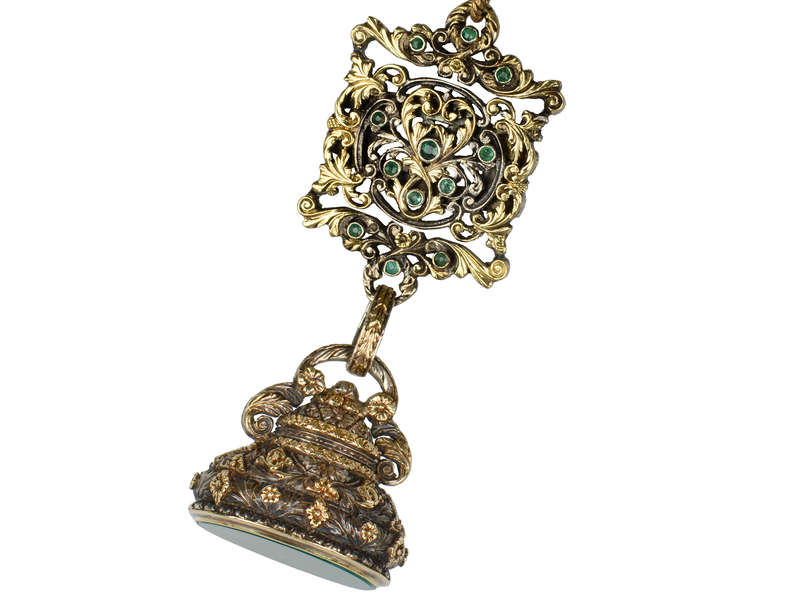 
                      
                        Lavish Emerald, Gold & Silver Georgian Seal Fob
                      
                    