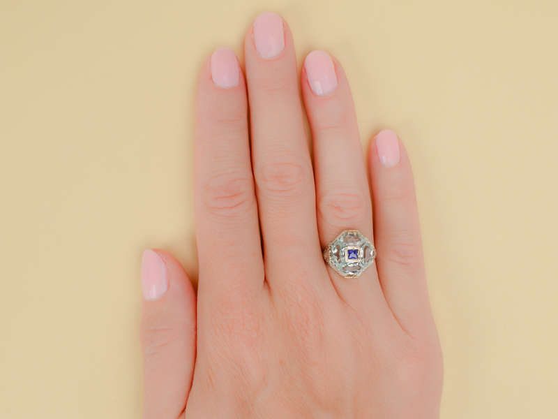 
                      
                        Fancy Free - Aquamarine Sapphire Art Deco Ring
                      
                    