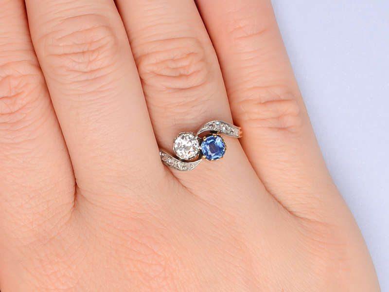 
                      
                        Moi et Toi Sapphire Diamond Crossover Ring
                      
                    