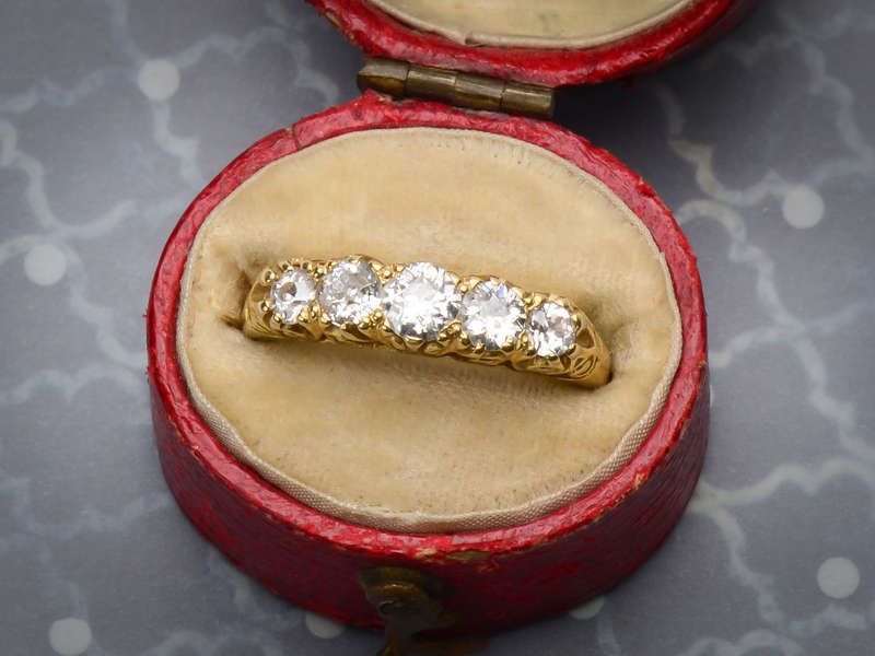 
                      
                        Carved Gold - Five Diamond Antique Ring
                      
                    