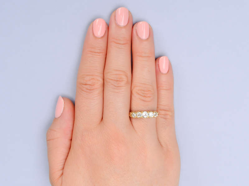 
                      
                        Carved Gold - Five Diamond Antique Ring
                      
                    