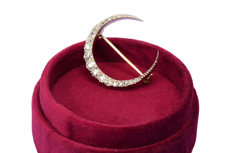 Moon Beams - Victorian Diamond Crescent Brooch