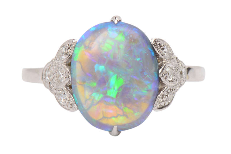 Symphony of Color - Australian Black Opal Diamond Ring
