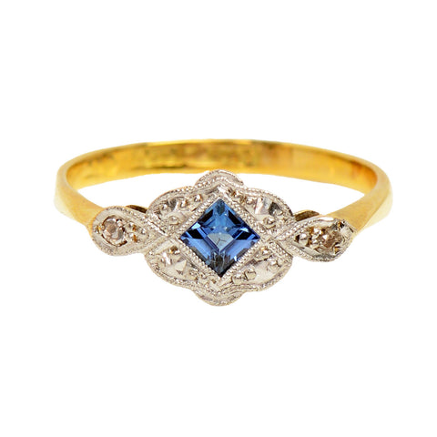 Edwardian Sapphire Diamond Petite Engagement Ring