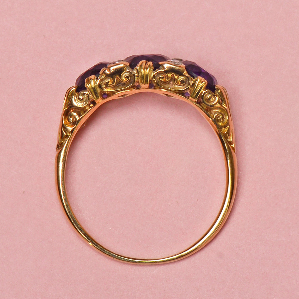 
                      
                        Depth of Feeling - Three Amethyst Antique Ring
                      
                    