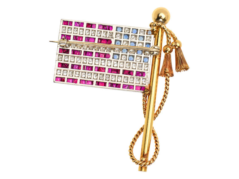 
                      
                        Fine Diamond Ruby Sapphire American Flag Brooch
                      
                    