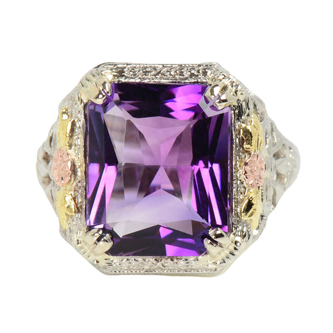 Floral Themed Amethyst Filigree Ring