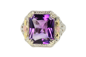 Floral Themed Amethyst Filigree Ring