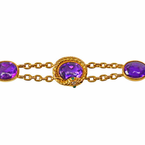 Vintage Amethyst Snake Bracelet in Gold
