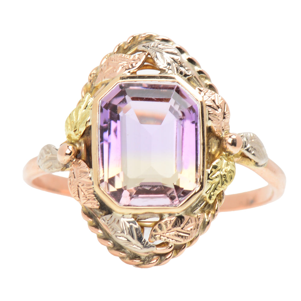 Naturalism - Ametrine Leaf Motif Gold Ring