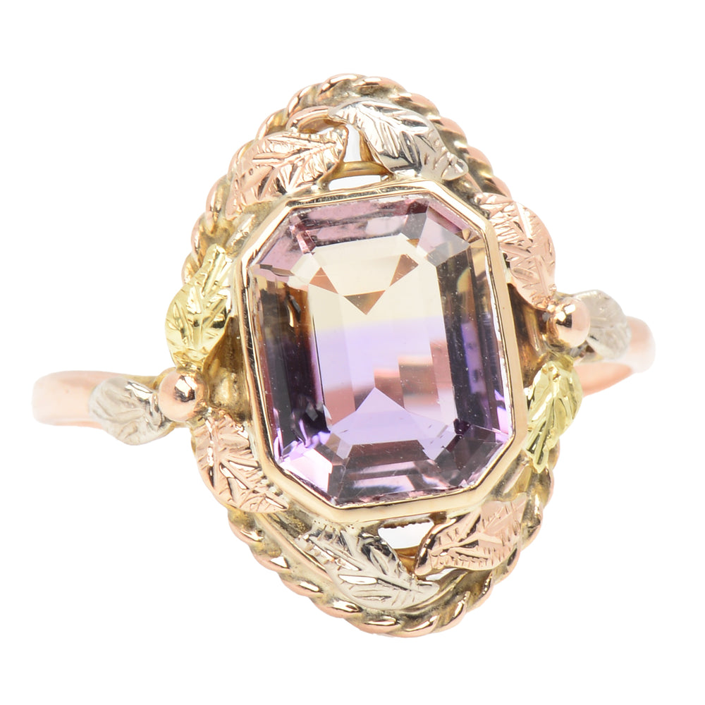 Naturalism - Ametrine Leaf Motif Gold Ring