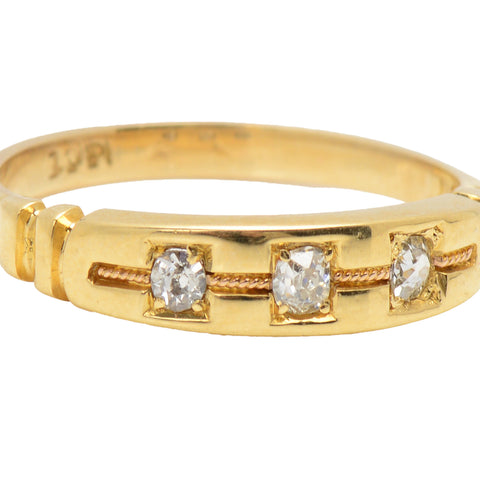 Antique Three Diamond 18k Gold Edwardian Ring