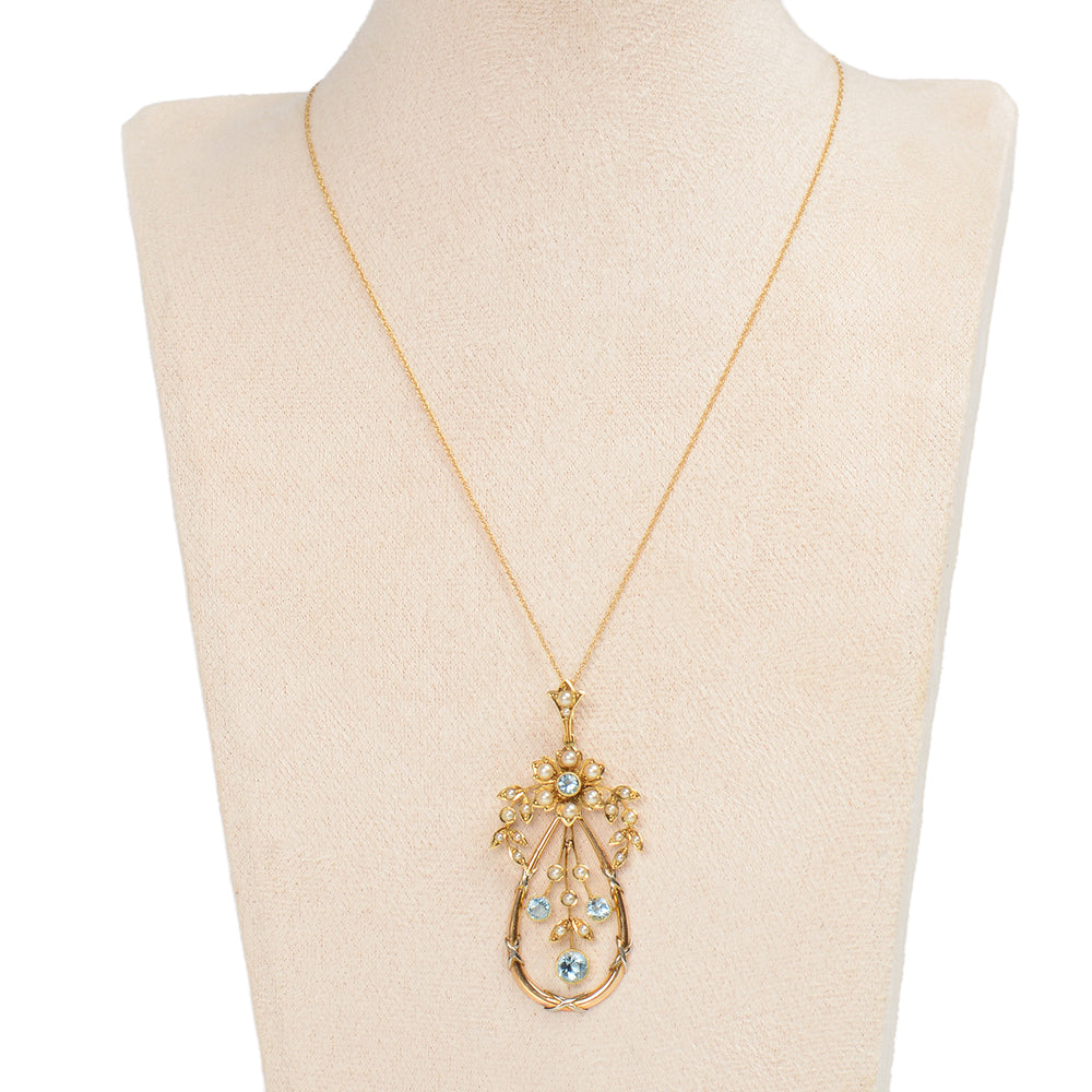 
                      
                        Edwardian Aquamarine Natural Pearl Articulated Pendant
                      
                    