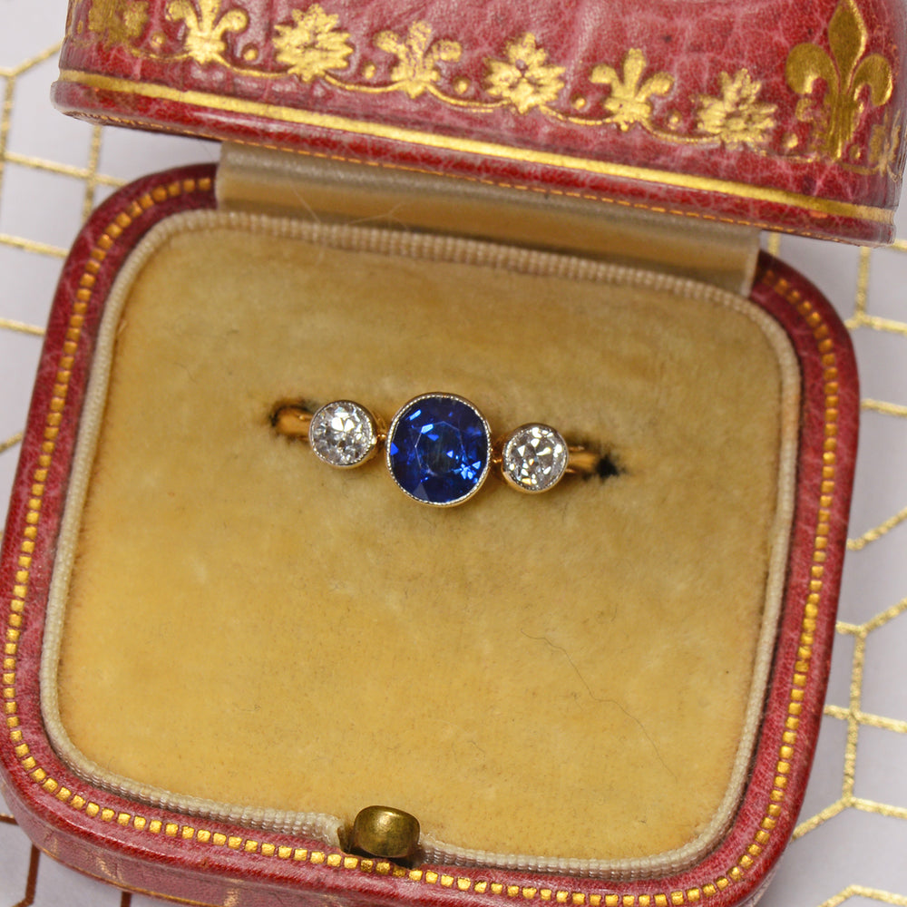 
                      
                        Art Deco Bezel Set Fine Sapphire & Diamond Ring
                      
                    