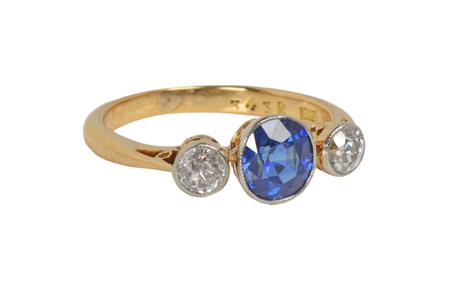 Art Deco Bezel Set Fine Sapphire & Diamond Ring