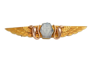 Egyptian Revival Carved Moonstone Gold Brooch