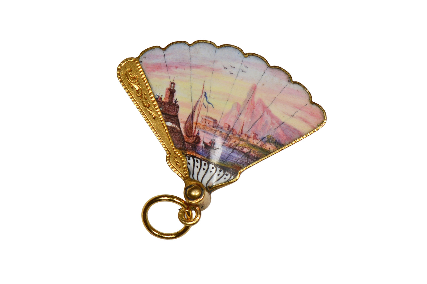 Miniature Enamel French Hand Fan Pendant Charm