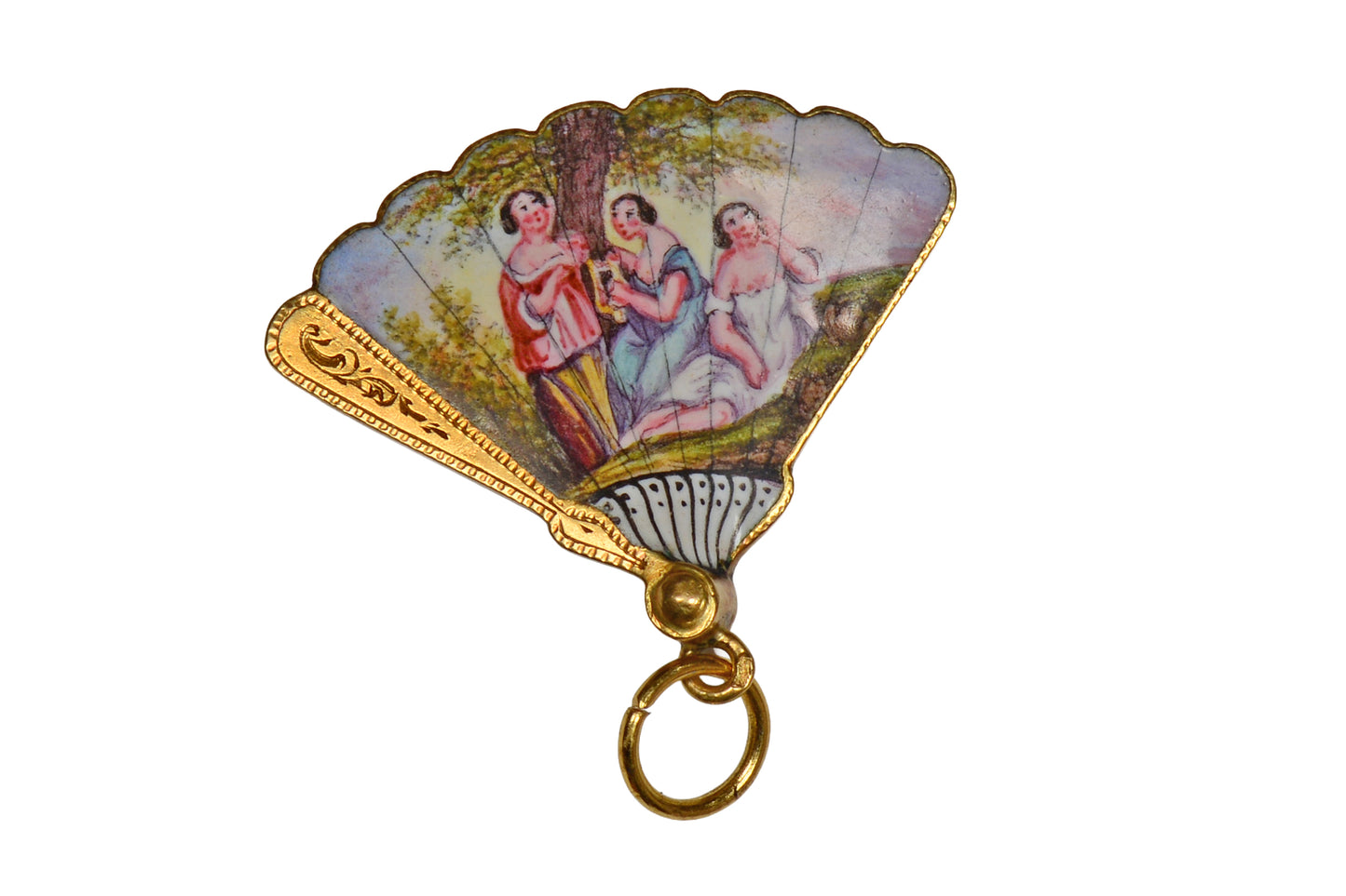 Miniature Enamel French Hand Fan Pendant Charm