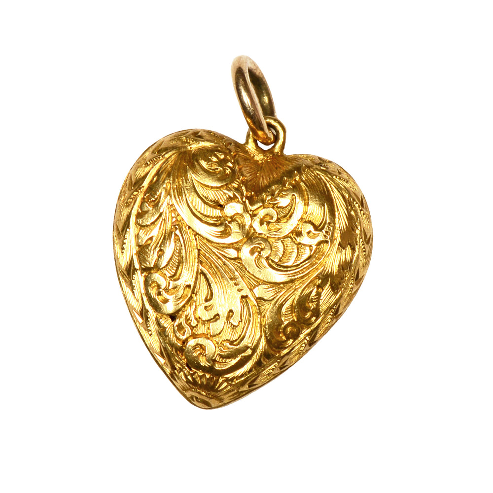 Antique Engraved Puffy Heart Locket Pendant