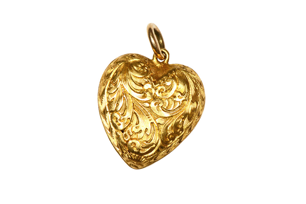 Antique Engraved Puffy Heart Locket Pendant