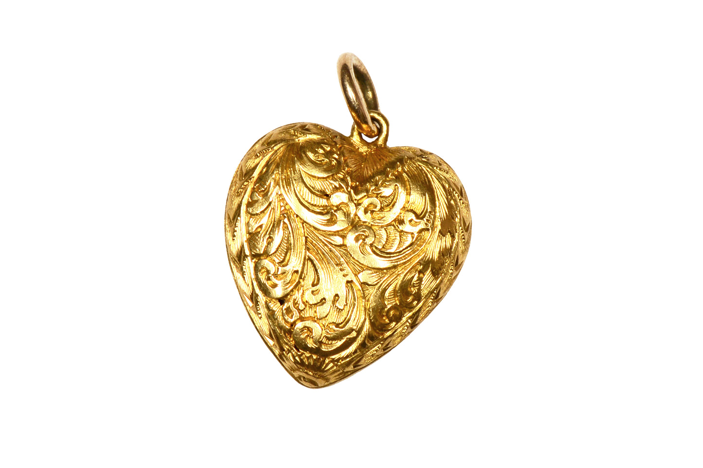 Antique Engraved Puffy Heart Locket Pendant