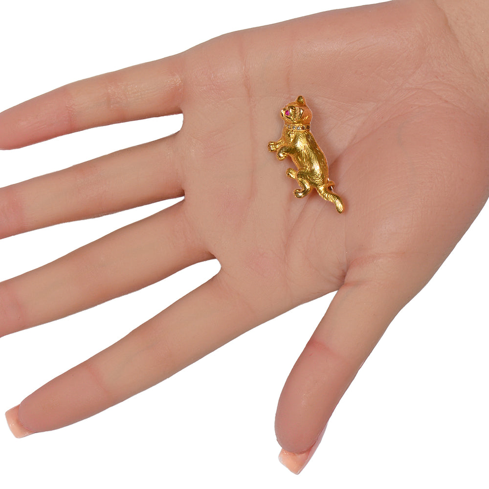 
                      
                        Furrever Yours - Antique Gold Ruby Diamond Cat Brooch
                      
                    