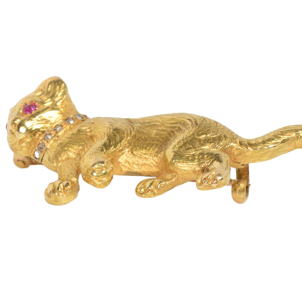 
                      
                        Furrever Yours - Antique Gold Ruby Diamond Cat Brooch
                      
                    