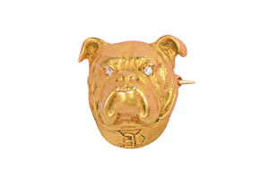 Bulldog dog brooch diamond eyes collar YG 14k