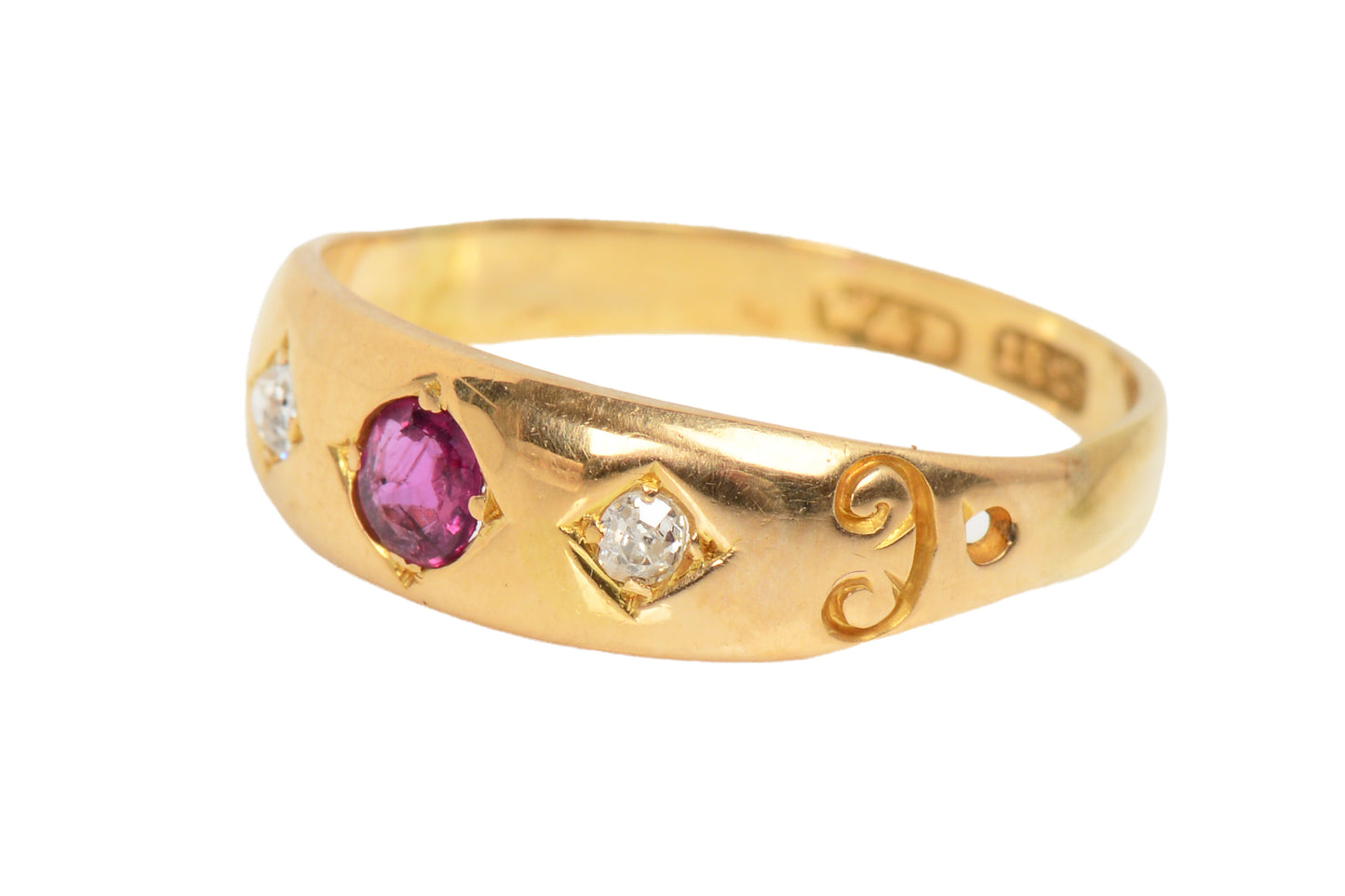 Antique Ruby Diamond Gypsy Set 18k Gold Ring