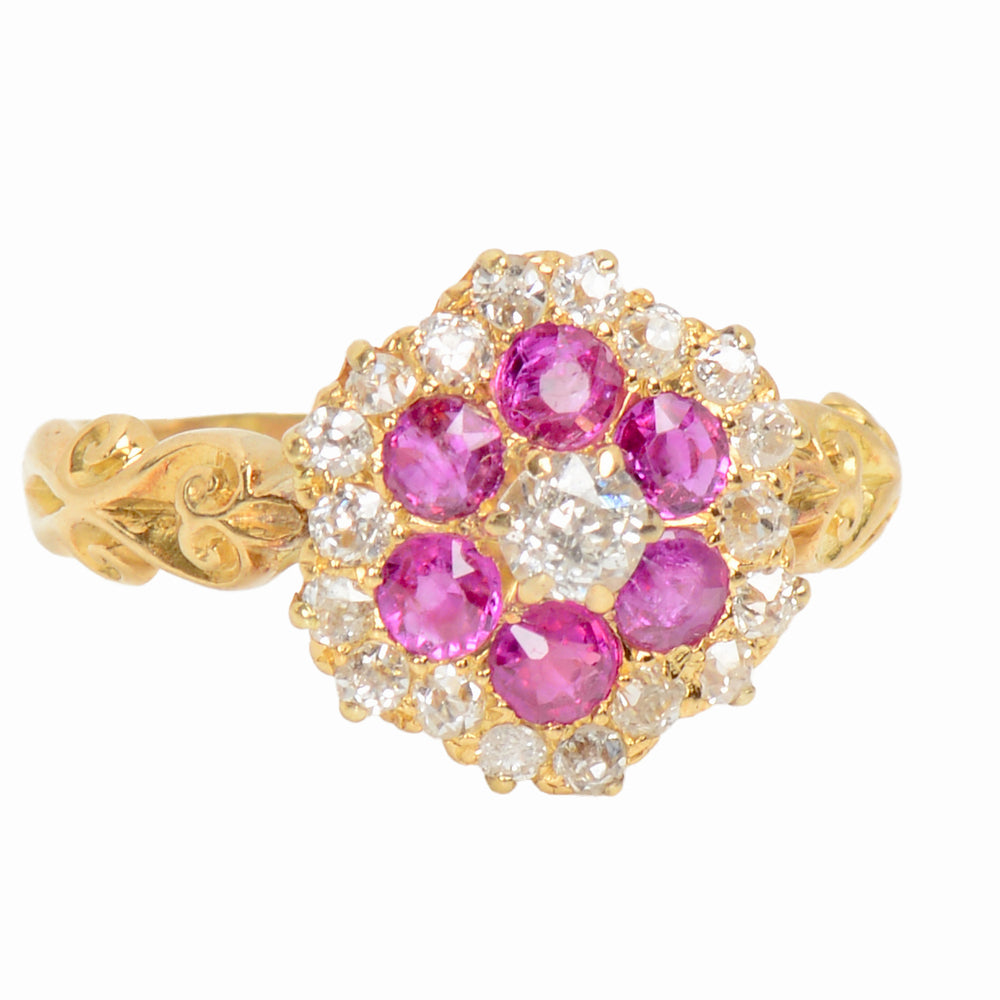 Antique Ruby Diamond Scalloped Ring